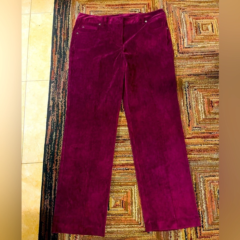 New Directions Corduroy Pants Womens 14 Burgundy Office Straight Leg Causal